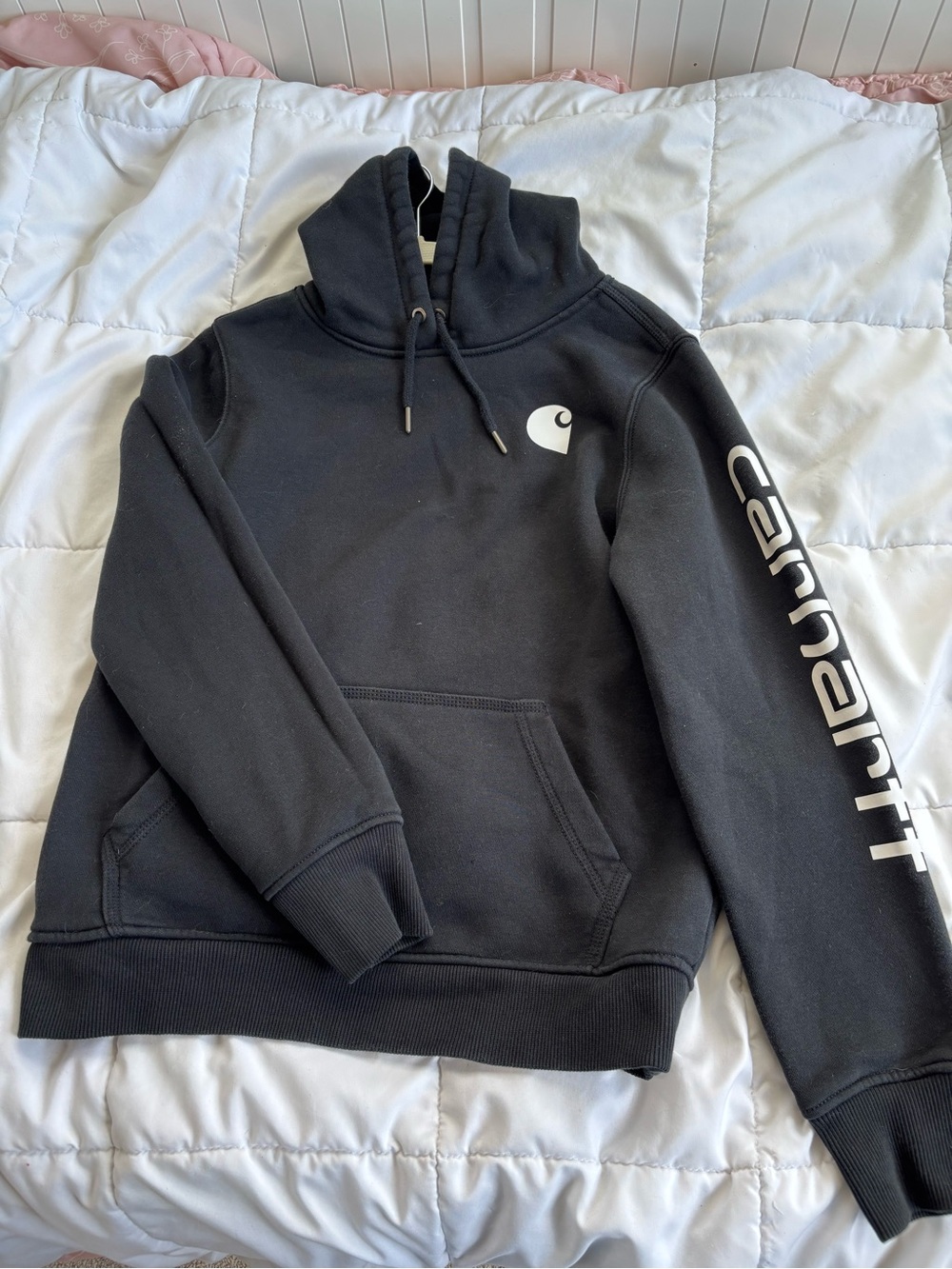 Carhartt Black Pullover Hoodie Sleeve Logo Relaxed Fit Womens M 8-10